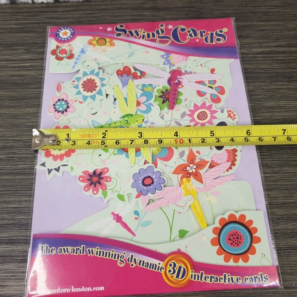 SWING CARD Dragonflies And Flowers‎ 3-D 3-Dimensional Pop-up Card 6x8